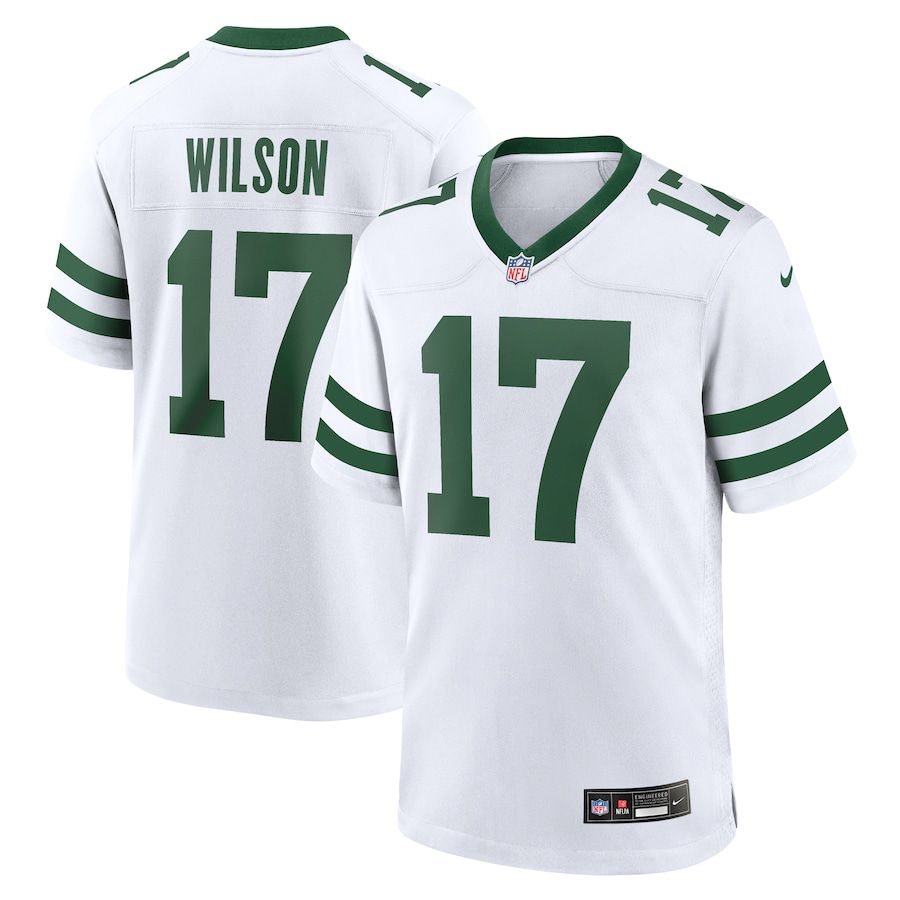 Men New York Jets 17 Garrett Wilson Nike Legacy White Game NFL Jersey